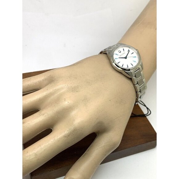 Bulova Women's Watch 96L285 Quartz White Blue Dial Silver Stainless Stee… - Picture 4 of 13